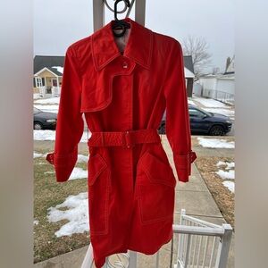 VTG Misty Harbor 60's Women's Orange White Trim Trench Coat, Pockets, Belt 8P